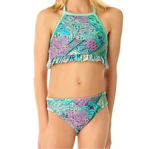 Angel Beach Girls Ruffle Hem Halter 2 Piece Swimsuit - Size 14